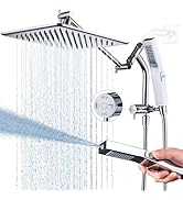 G-Promise All Metal 10 Inches Rain Shower Head with Handheld Built-in Power Wash Mode, 3-way Dive...