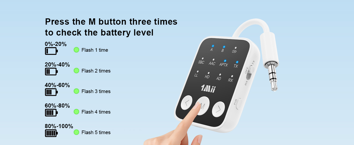 bluetooth transmitter with battery level