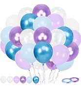 Blue and Purple Balloons, 60pcs 12Inch Macaron Purple Blue Metallic Blue Purple Snowflake Confett...