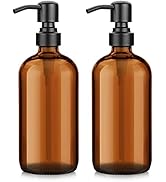 AmazerBath Amber Glass Soap Dispenser, 2 Pack Thick Amber Pint Jar Bottle with Black Pump Stainle...