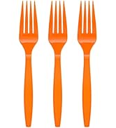 Amcrate Orange Disposable Medium Weight Plastic Forks- Ideal for Weddings, Party’s, Birthdays, Di...