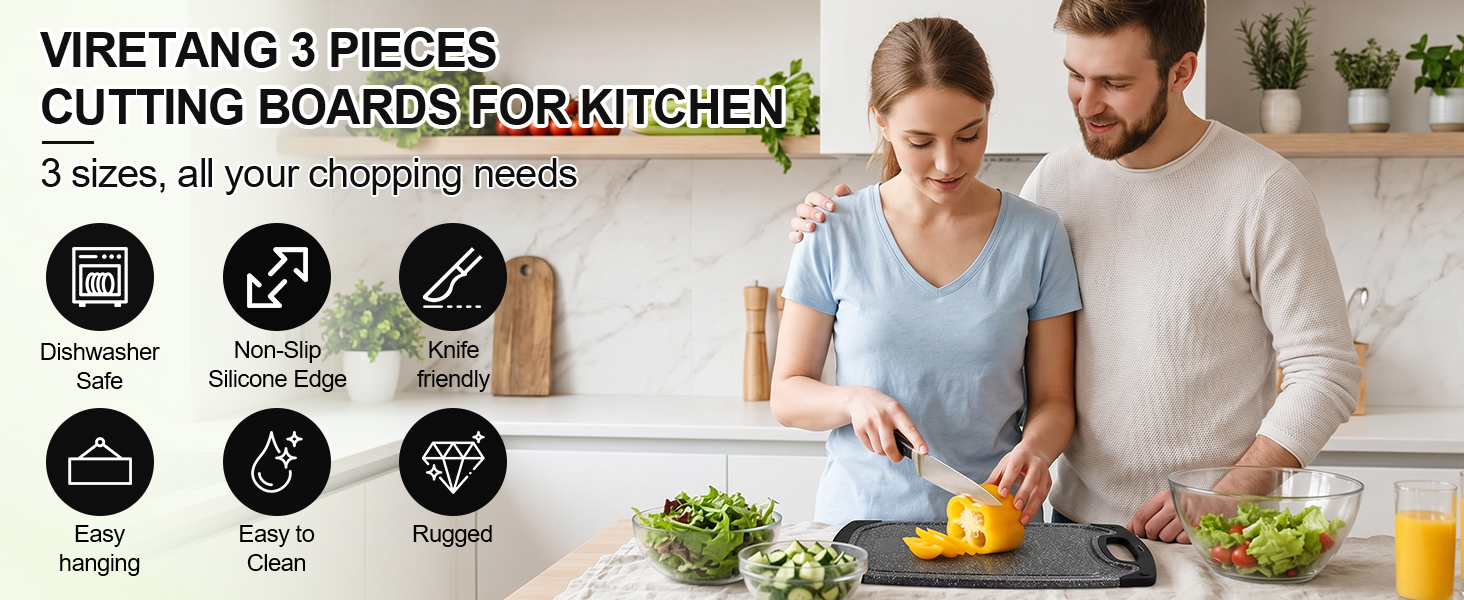VIRETANG 3 PIECES CUTTING BOARDS FOR KITCHEN