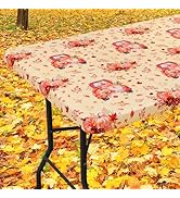 Smiry Pumpkin Truck Picnic Tablecloth, Waterproof Elastic Fitted Table Covers for 6 Foot Tables, ...