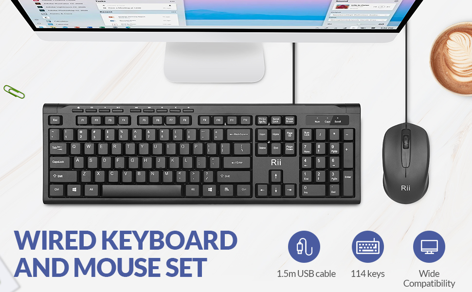 RII RK907 USB Wired Keyboard and Mouse Combo