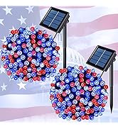 JMEXSUSS 2 Pack Red White and Blue Solar Lights 100LED 42.7ft Patriot Solar String Lights Waterpr...