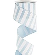MEEDEE Blue White Stripe Ribbon 2.5 Inch Light Blue Wired Ribbon for Baby Boy Wreath, Baby Shower...