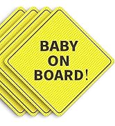 ASSURED SIGNS Baby On Board Sticker Sign - Essential for Cars - 4 Pack, 5" by 5" - Bright Yellow ...