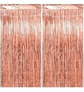 PatiCool Thicken Rose Gold Tinsel Backdrop 2 Pack 3.3 x 6.6 FT, Foil Fringe Curtains, Birthday De...