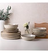 AmorArc Ceramic Dinnerware Sets,Handmade Reactive Glaze Stonewre Plates and Bowls Sets,Highly Chi...