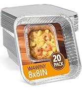WAWINY 8x8 Thickened Aluminum Foil Pans, 20Pack Disposable Aluminum Pans with Lids for Roasting, ...