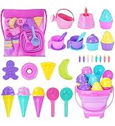 TSDATOWR Ice Cream Beach Toys Sand Toys Set for Kids, Collapsible Sand Bucket and Shovels Set wit...