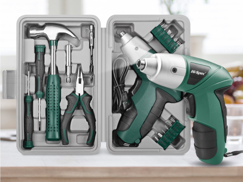 Hi-Spec 19pc 3.6V Green USB Small Power Screwdriver & Home DIY Tool Kit Set