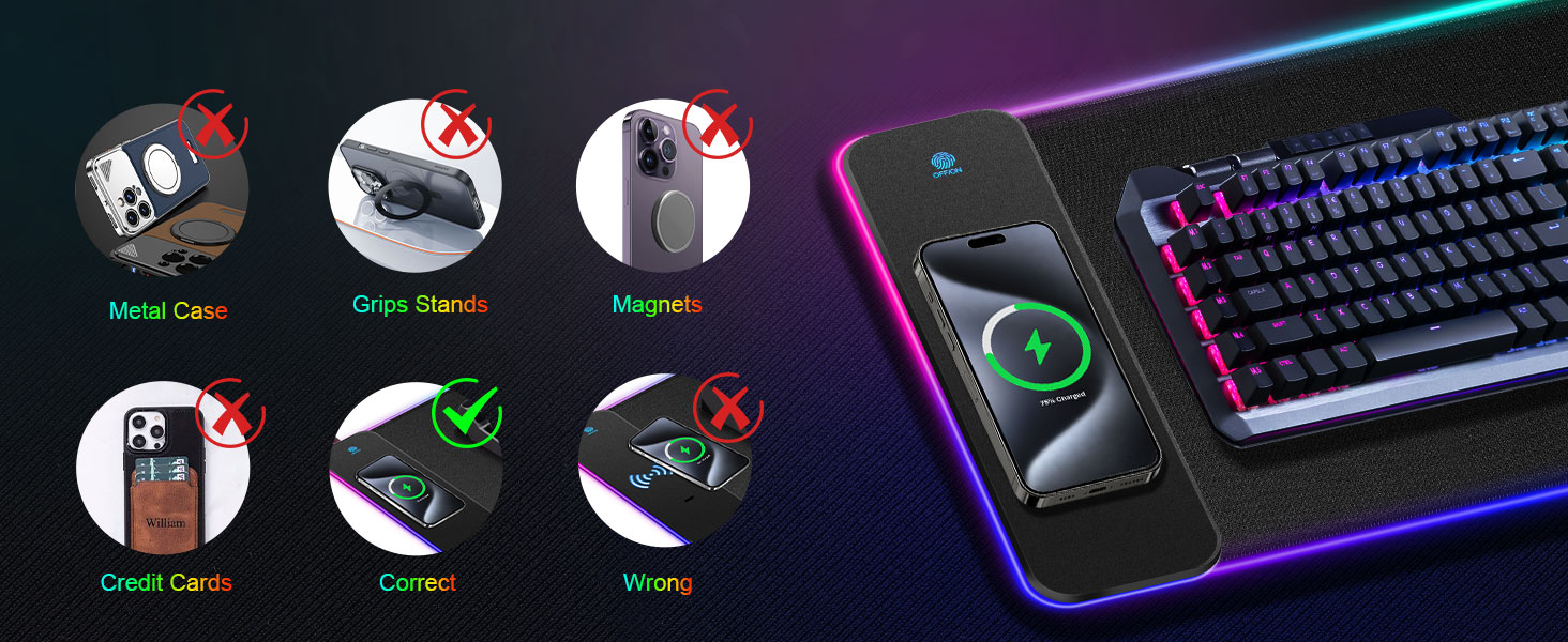 RGB Gaming Mouse Pad Wireless Charging 15W XXL Large Mousepad Non-Slip Rubber Base