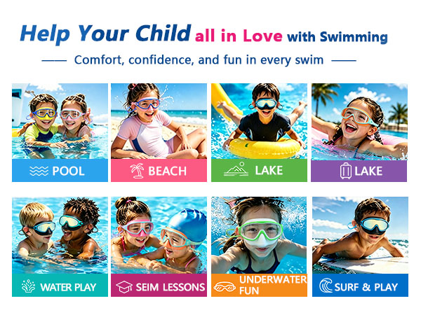 Water Goggles for Kids Happy Water Time kids mirrored swim goggles