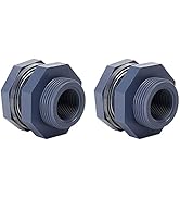 2 Pieces 3/4 Inch PVC Bulkhead Fitting for Water Barrel, Water Tank, Rain Barrels,NPT3/4 female t...