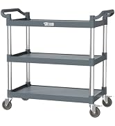 TUFFIOM Plastic Service Utility Cart with Wheels,Heavy Duty 450lbs Capacity, 3-Tier Commercial Ro...