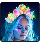JEAIRTS Light Up Shell Crown Headband Silver Glow Conch Starfish Mermaid Costume Hair Accessories...