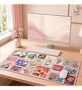 iCasso Pink Floral Desk Pad Mat, XXL Large Mouse Pad, Anti-Slip Retro Mousepad with Stitched Edge...