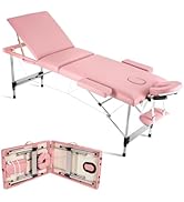 Careboda Massage Table Professional Massge Bed 3 Fold 82 Inches Height Adjustable (Macaron Pink)