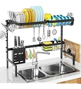 MERRYBOX Over The Sink Dish Drying Rack Adjustable Length (25-33in), 2 Tier Dish Rack Over Sink w...
