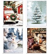 Christmas Cards- Boxed Christmas Cards with Envelopes & Stickers- Holiday Bulk Greeting and New Y...