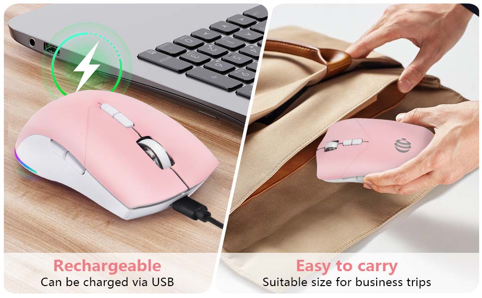 A pink Bluetooth mouse with long battery life and convenient portability