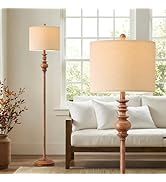 BOBOMOMO 64.25" Rustic Floor Lamp for Living Room, Tall Antique Brown Standing Lamp with Rotary S...