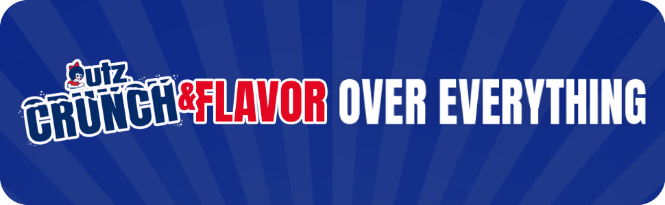 Promotional banner with Utz logo and "CRUNCH FLAVOR OVER EVERYTHING" in white, blue, red text.
