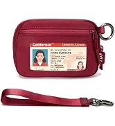 Burgundy wallets for women—wristlet wallet with keychain loop, card slot; stylish keychain wallet