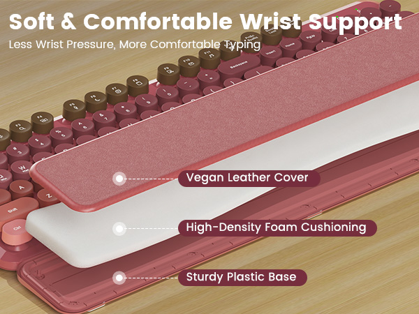 wrist rest cutaway showing vegan leather cover high density foam cushioning sturdy plastic base