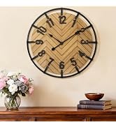 Tempospark Farmhouse Wall Clock 24", Large Wall Clocks Battery Operated with 3D Arabic Numerals, ...