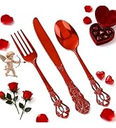 Joyido 150PCS Red Plastic Silverware - Elegant Disposable Utensils - Heavy Duty Vintage Red Cutle...