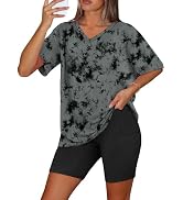 WIHOLL 2 Piece Lounge Sets for Women Summer Oversized Tshirts Biker Shorts Casual Airport Vacatio...