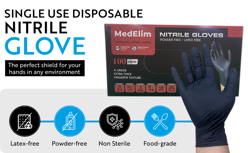 Disposable Nitrile Industrial Gloves: 5 Mil Latex & Powder-Free Textured Food-Safe