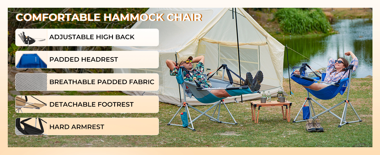hammock chair-No trees needed. Removable footrest for easy sit-to-recline transition
