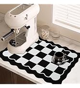 CQKEDMA Scalloped Checkered Dish Drying Mats for Kitchen Counter, Cute Coffee Mat, Absorbent, Non...