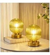 Elenhome Green Touch Glass Table Lamp Set of 2, 3-Way Dimmable Bedside Lamps, Vintage Mid-Century...