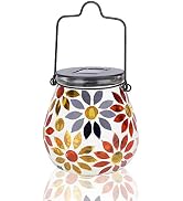 Afirst Mosaic Solar Lanterns Outdoor - Glass Hanging Solar Lights Hollow Out Waterproof Table Lam...