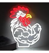 Muscular Rooster Neon Sign for Home Gym Decor, Bodybuilding Chicken Led Sign for Workout Trainer ...