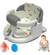 BEBECAN Non-Slip Baby Bath Seats 6-12 Months, Toddler Bathtub Chair with Washable Cusion, Cap Brush