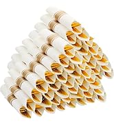ISFANGCO 100 Pack Pre Rolled Gold Plastic Silverware Set with Napkins,Disposable Wrapped Heavy Du...