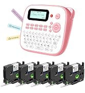 EazeID Pink Label Maker with 5PK 12mm White Tapes, Kids Label Maker, QWERTY Keyboard Labeler Mach...