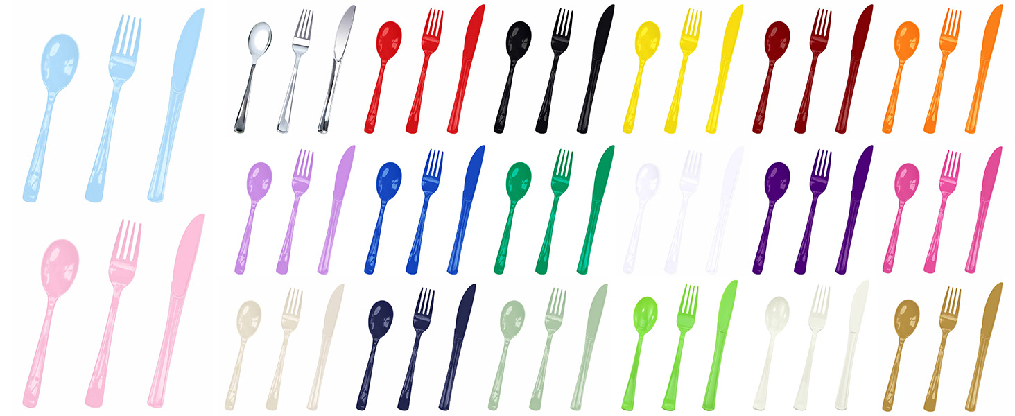 Plastic Cutlery Heavy Duty Plastic Knives Forks and Spoons Disposable Silverware Set Party Utensil