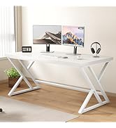 LVB White Computer Desk, Modern Wood Home Office Desk for PC Writing Work, Metal Wooden Executive...