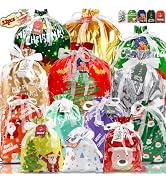 Koncci 32Pcs Drawstring Christmas Bags, Assorted Sizes Large Medium Small | 13 Designs Shiny Alum...