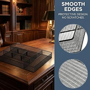 Mesh Desk Drawer Organizer Large Desk Organizer Tray with 2 Removable Dividers