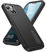 IDweel iPhone 14 Case,Black iPhone 13 Case with Stand for Men, Heavy Duty Protection Shockproof A...