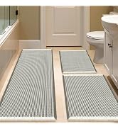 IM HOME Waffle Bath Mat Set 3 Piece Green & Cream,Woven Modern Bath Rug Mats, Absorbent Non Slip ...