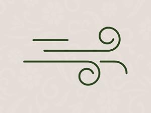 Decorative scissors icon with green outline showing two curved handles with ornamental swirls and straight blades on beige background.