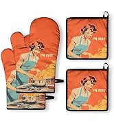 QXWREL Oven Mitts and Pot Holders Sets of 2 Orange Funny Heat Resistant Oven Mitts and Hot Pads f...
